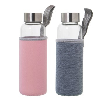 Botella 360ml Cristal+90948 C/funda Neopreno Rosa/gris Surt Ø6x19cm, Cristal Borosilicato