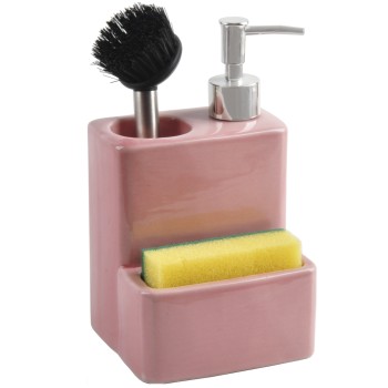 Distributeurs De Liquide-vaisselle Avec Porte Éponge Rose 11x9x18cm