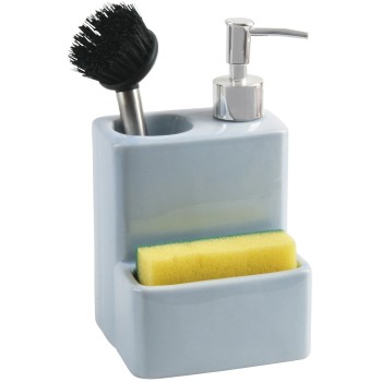 Distributeurs De Liquide-vaisselle Avec Porte Éponge Bleu 11x9x18cm