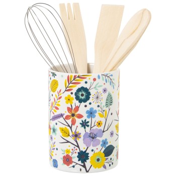 Ceramic Utensil Holders With Utensils Ø10x15cm, Utensilios:4x25cm