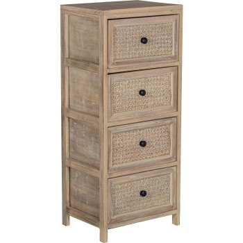 Cajonera Madera C/4 Cajones Mimbre, Madera Paulownia 40x30x94cm Cajones:36x28x19cm