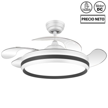 Ventilador Techo C/luz 4 Aspas Retráct. Blanco/negro Serene Ø107x34-49cm Lámpara:ø50cm