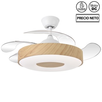 Ventilador Techo C/luz 4 Aspas Retráctiles Madera Crestwood Ø107x33-48cm Lámpara:ø50cm