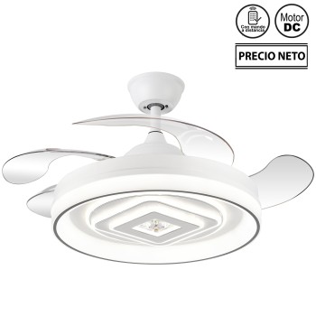 Ventilador Techo C/luz 4 Aspas Retráctiles Blanco Enchanted Ø107x34-49cm Lámpara:ø50cm