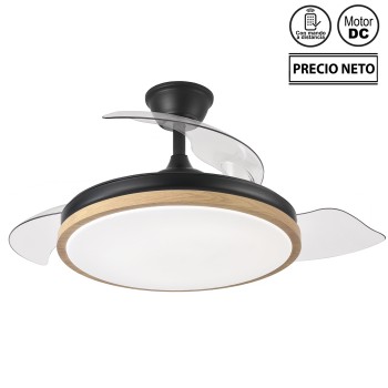 Ventilador Techo C/luz 3 Aspas Retráctiles Negro Breeze Ø107x33-38cm Lámpara:ø50cm