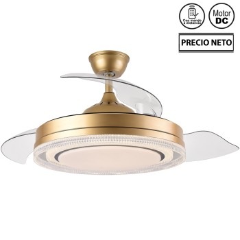 Ventilador Techo C/luz 3 Aspas Retráctiles Dorado Whisper Ø107x33-48cm Lámpara:ø50cm
