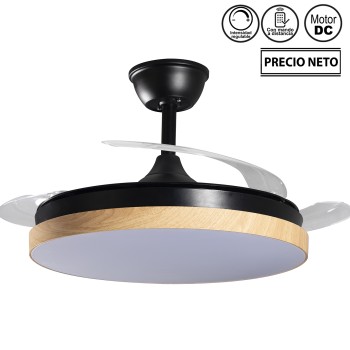 Ventilador Techo C/luz 3 Aspas Retráctiles Madera Velvet Ø106x36-53cm Lámpara:ø45cm