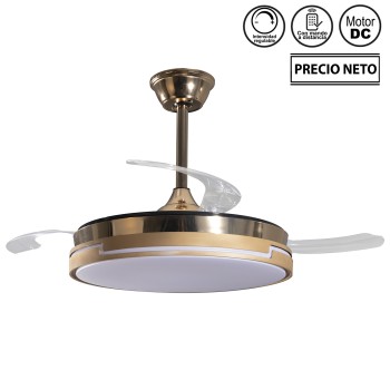 Ventilador Techo C/luz 3 Aspas Retráctiles Dorado Dreamy Ø106x36-53cm Lámpara:ø45cm