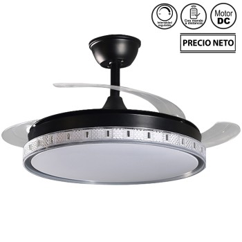 Ventilador Techo C/luz 3 Aspas Retráctiles Negro Blissful Ø106x36-53cm Lámpara:ø45cm