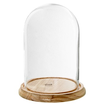 Campana Cristal Transparente C/base Madera Ø21x31cm