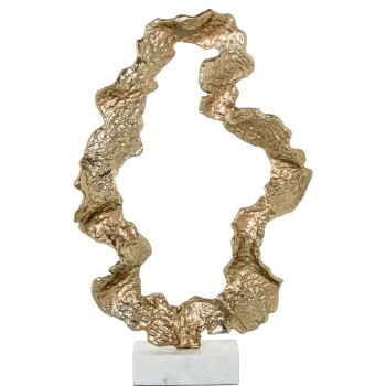 Figura Astratta In Alluminio Dorato E Base Marmo_43x10x65cm
