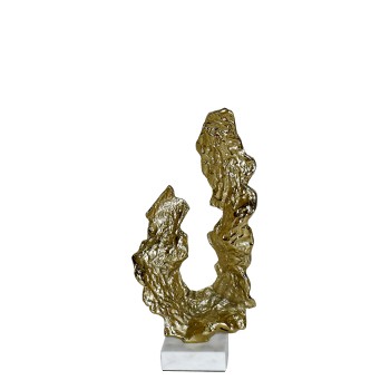 Figura Astratta In Alluminio Dorato E Base Marmo_18x9x36cm