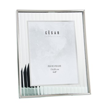 Portafotos 15x20cm Cristal C/borde Plateado Ext:22x27cm