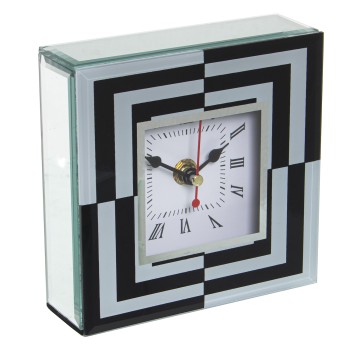 Orologio Da Tavolo In Vetro E Legno - Bianco E Nero- 14x4,5x14cm,1xaa No Inclu