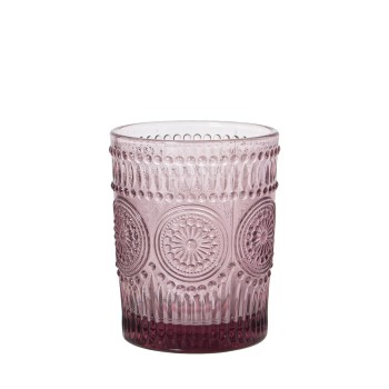 Vaso Bajo Cristal Rosa 300ml _ø8x10cm, Apto Lavavajillas