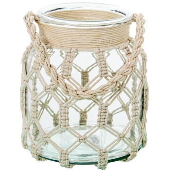 Vase/ Porte-bougie En Verre Avec Corde Ø20x23cm