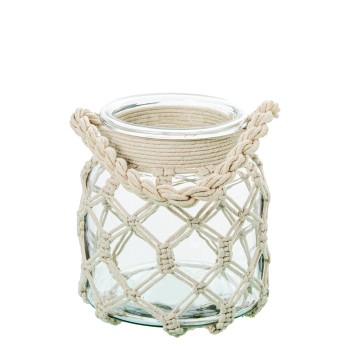Vase/ Porte-bougie En Verre Avec Corde Ø15x16cm