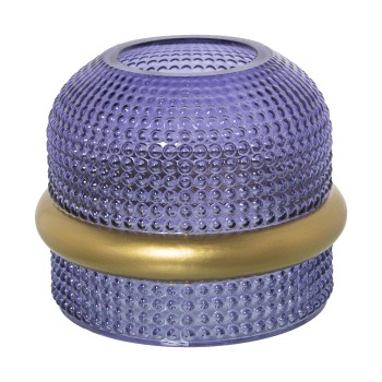 Vaso De Vidro Azul Com Anel Dourado Ø17x15cm, Boca:ø7,5cm