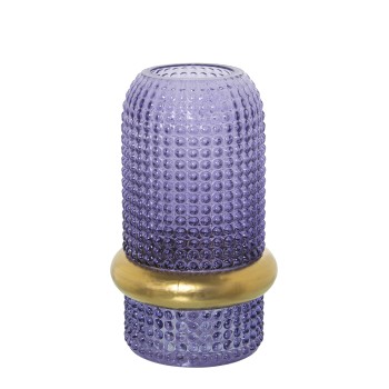 Vaso De Vidro Azul Com Anel Dourado Ø11x20cm, Boca:ø5,5cm