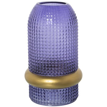 Vaso In Vetro Azzurro Con Cerchio Dorato Ø15x25cm, Bocca:ø7,5cm