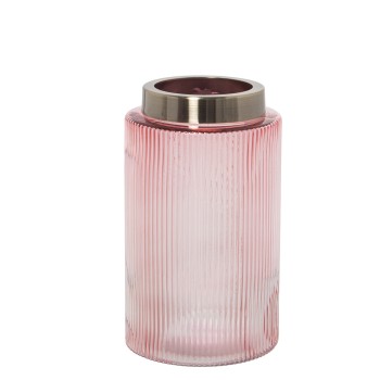 Vase En Verre - Rose Avec Bord Doré- Ø12x20cm, Boca Metal:ø9cm