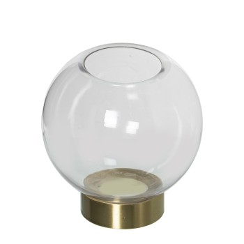 Jarrón Portavelas Cristal Transparente Pie Dorado Ø15x15cm,boca:ø7cm-base:ø8cm