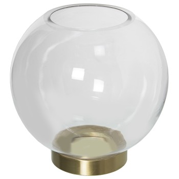 Jarrón Portavelas Cristal Transparente Pie Dorado Ø20x22cm,boca:ø9cm-base:ø10cm
