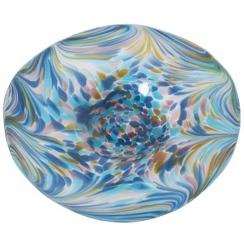Centre De Table En Verre Blanc Et Bleu- Ø40x6,5cm