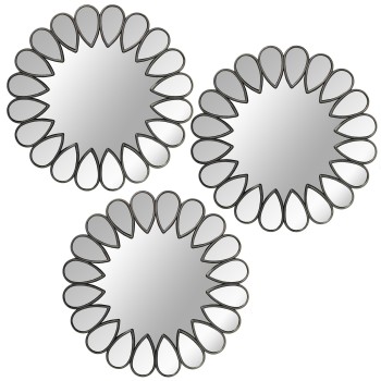 S/3 Décorations Murales En Mélamine Argenté Et Miroir Ø25cm