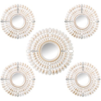 Set 5 Adornos Pared Melamina Blanco/oro C/espejo 1xø39cm+4xø25cm