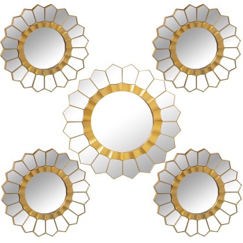 Set 3 Aged Golden Melamine With Mirror Wall Decorations- 1xø55cm + 4xø25cm