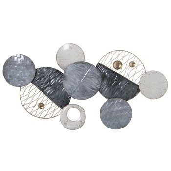 Adorno Pared Metal Círculos Gris/blanco/dorado 91x4,5x49cm