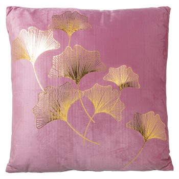 Velvet Pink And Golden Pillow With Zip - 45x45cm- 45x45cm