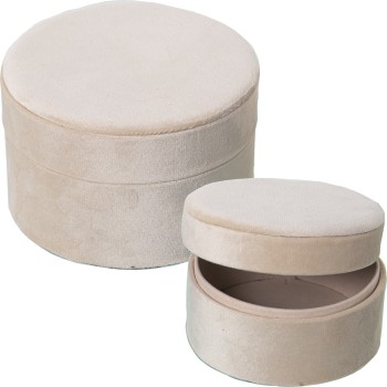 Set 2 Cream Velvet Jewelry Boxes- Ø13x9cm+ø10x7cm