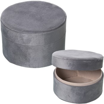 Set De 2 Boîtes À Bijoux En Velours - Gris- Ø13x9cm+ø10x7cm