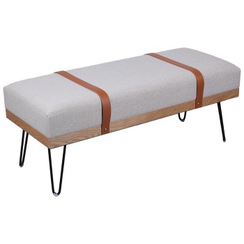 Banqueta Tapizado Gris Madera Natural, Patas Metal Negro 107x42x42cm Alt.patas:25cm