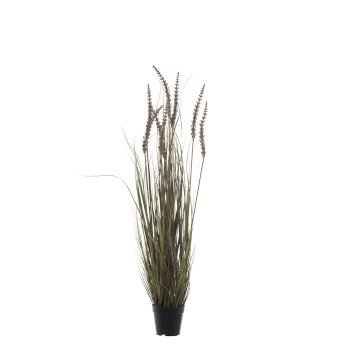Planta Artificial Hierba C/espigas 122 Cm Marrón Ø23x122 Cm, Maceta:ø14,1x13cm
