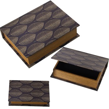 Set 3 Cajas Libros Decorados Madera Dm/lona Poliéster Negro 30x24x8+24x18x6+18x12x4cm