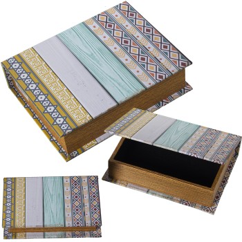 Set 3 Cajas Libros Decorados Madera Dm/lona Poliéster 30x24x8+24x18x6+18x12x4cm