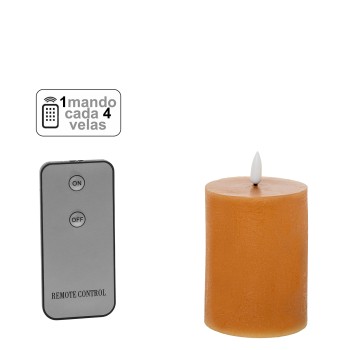 Bougie De Cire Led De Couleur Caramel(1 Contrôle Pour 4 Bougies)_ø7,5x10cm Piles:2xaa Non Incluses