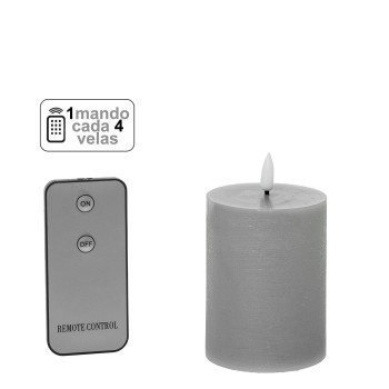 Vela Led Cera Gris 1 Mando Para Cada 4 Velas Ø7,5x10cm Pilas:2xaa No Inclu