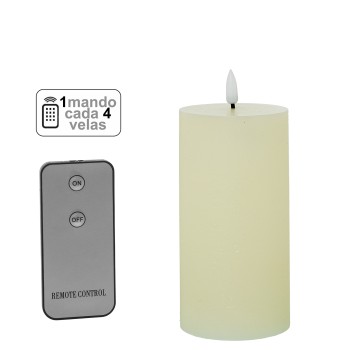 Vela Led Cera Marfil 1 Mando Para Cada 4 Velas Ø7,5x15cm Pilas:2xaa No Inclu