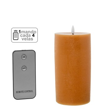 Bougie De Cire Led De Couleur Caramel(1 Contrôle Pour 4 Bougies)_ø7,5x15cm Piles:2xaa Non Incluses