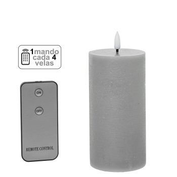 Vela Led Cera Gris 1 Mando Para Cada 4 Velas Ø7,5x15cm Pilas:2xaa No Inclu