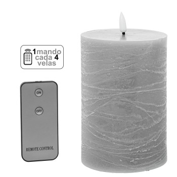 Candela Di Cera A Led Colore Grigio (1 Comando Per Ogni 4 Candele)_ø10x20cm, Batterie: 2xaa Non Incluse