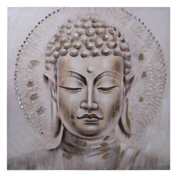 Quadro Pittura Su Tela Buddha - Legno - 100x100cm- 100x3x100cm
