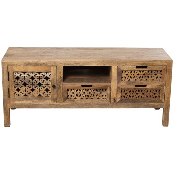 Mueble Tv Madera De Mango C/puerta Y 3 Cajones 120x40x50cm