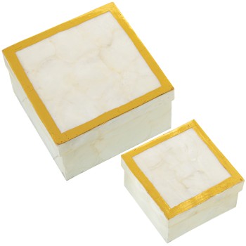 Set 2 Natural Mother Of Pearl With Painted Gold Edge Boxes- _13x13x8 Y 9x9x6