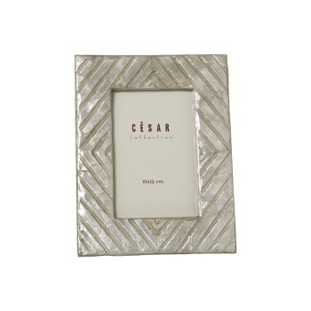 Cornice Portafoto In Madreperla Rombi - Bianco - 10x15cm- _ext:17x22x1cm