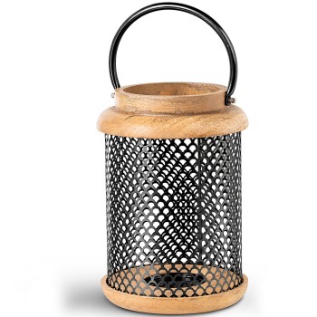 Lanterne Bougeoir Bois/métal Noir_ø19x28cm